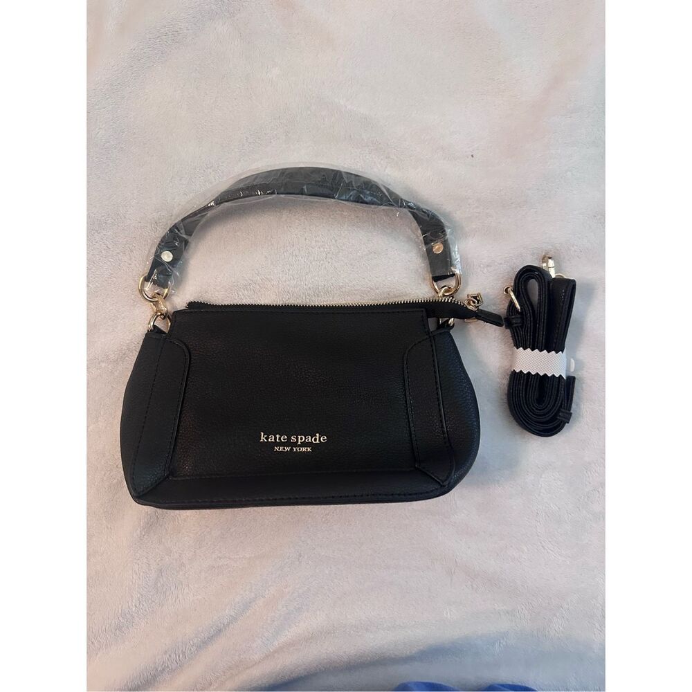 Kate Spade New York Black Pebbled Leather Crush Top Zip Purse Crossbody Bag NWT